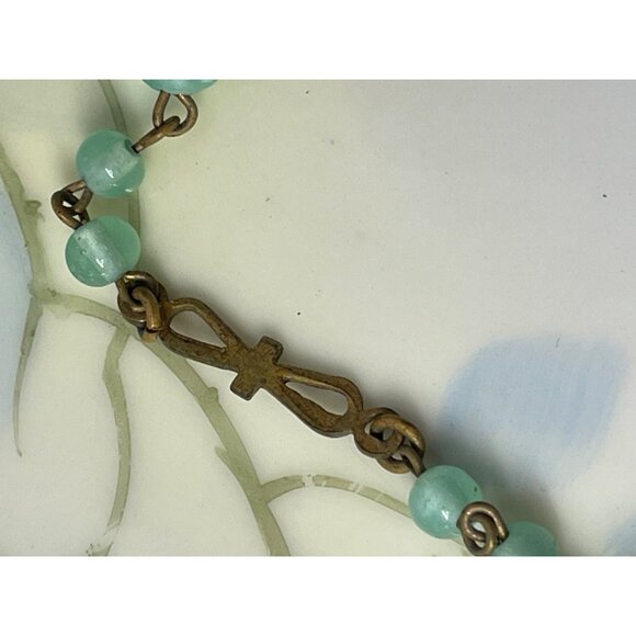 Vintage 1930s Green Molded Peking Glass Beaded Pendant Uranium Beads - Picture 7 of 16